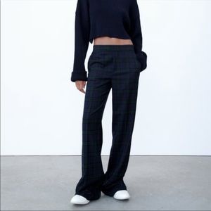 Zara NWT Plaid blue green black pants S